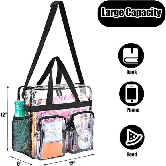Clear Tote Bag Clear Bag Stadium Approved 12x6x12 Stadium Bag for Work, Sports - Picture 5 of 7